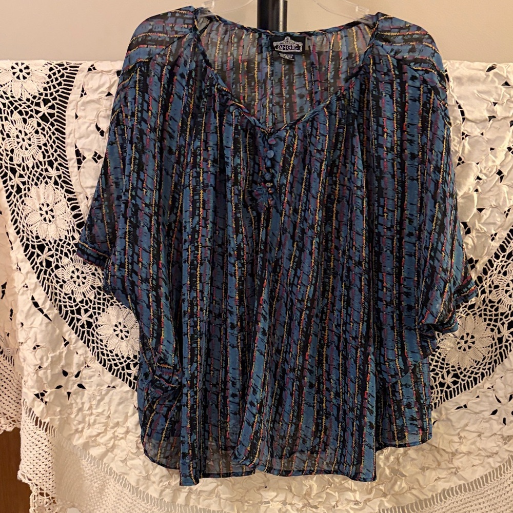 Angie Blue Multicolor Striped Blouse Size Medium